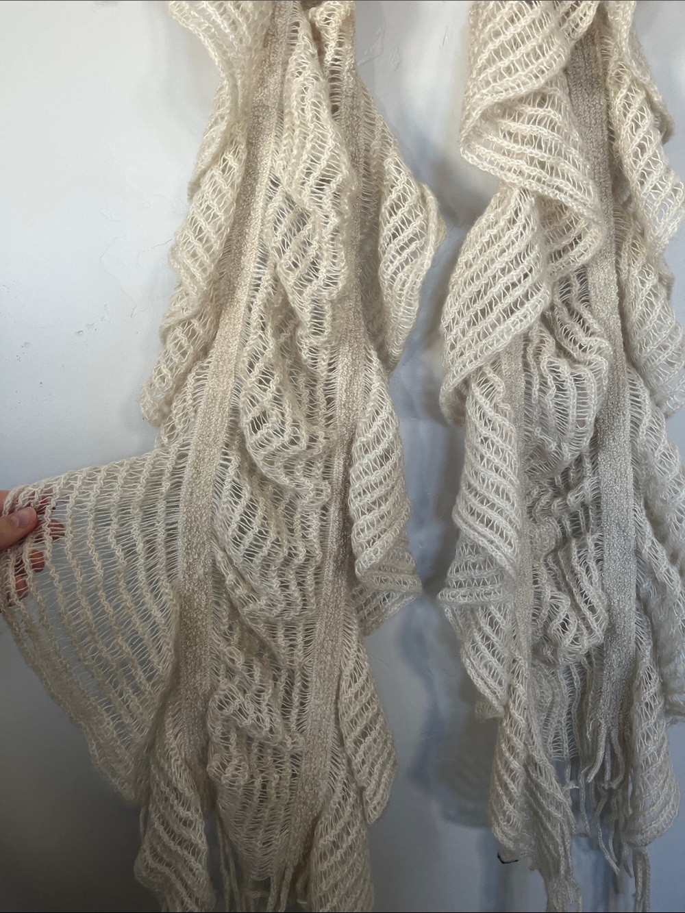 Cream Ruffled Knit Scarf - Picture 3 of 3